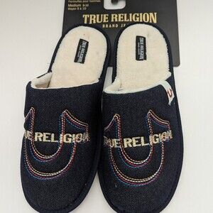 NWT True Religion Men's (Size Medium 9-10) Denim Slide-In  Slippers